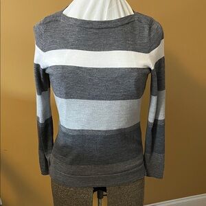 Talbots Women's Gray and Creme Striped Sweater